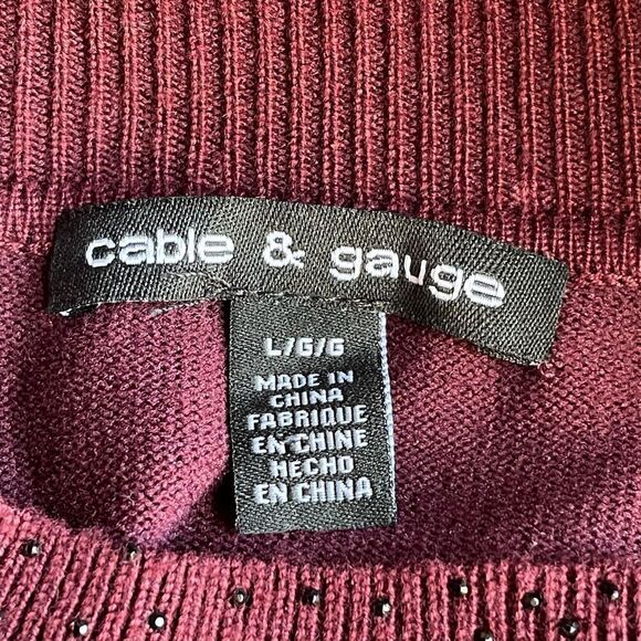 Cable & Gauge Plum Purple Pullover Sweater w/Cut Out & Beaded Top (Size: Large) - Picture 7 of 11